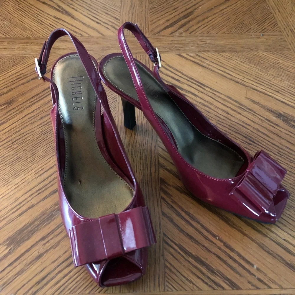 Bordeaux Patent Leather Sling-Back Heels